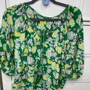 Rebecca Taylor green floral peasant blouse